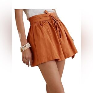 Ulla Johnson Jodi Belted Gathe Cotton Poplin Shorts in Brick Size 6